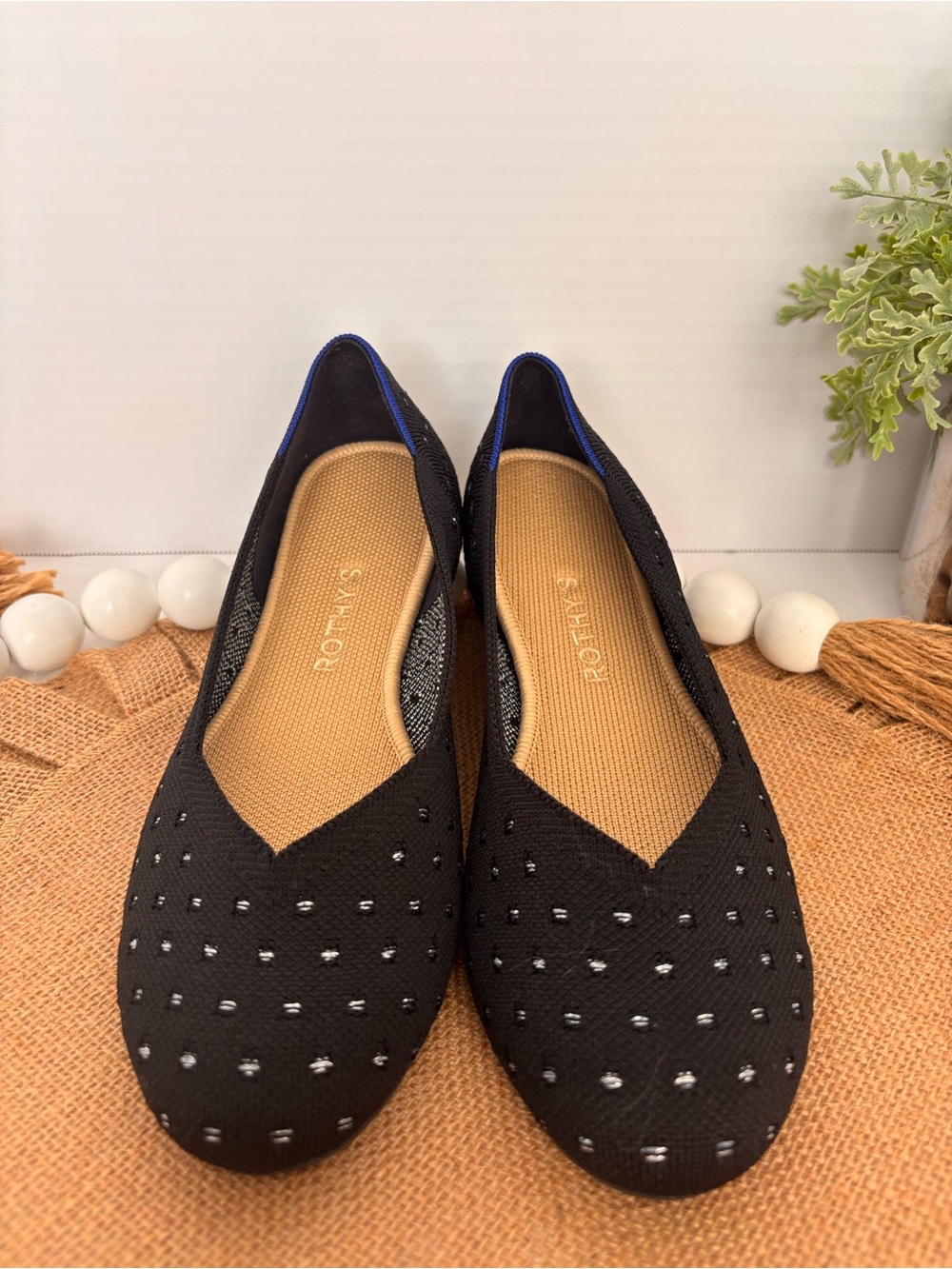 Rothy’s Slip-on Flats Black with Dots New without Box Size 8.5